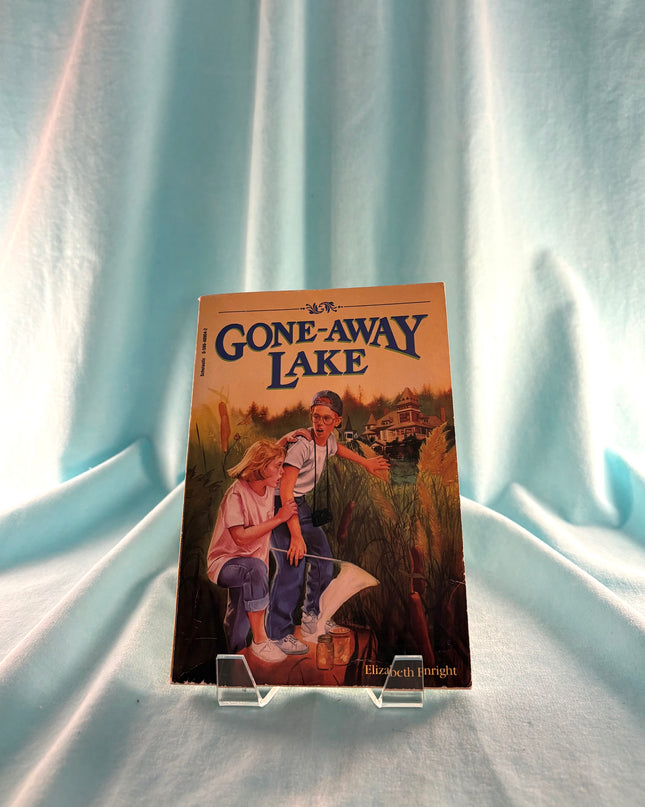 Book titled 'Gone-Away Lake' on a white fabric background