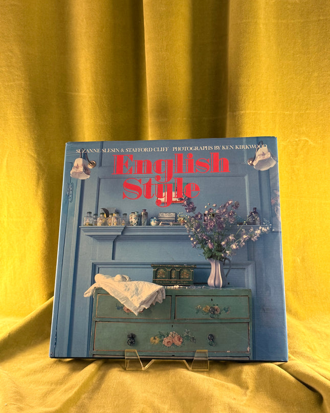 Book titled 'English Style' on a yellow fabric background