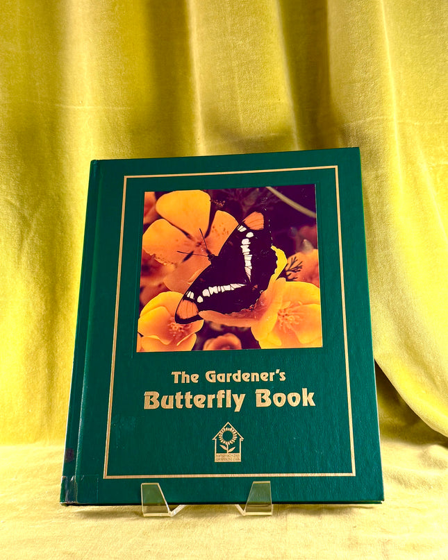 Book titled 'The Gardener's Butterfly Book' with a butterfly illustration on a green background.
