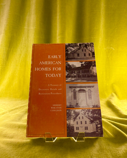 Book titled 'Early American Homes for Today' on a yellow fabric background